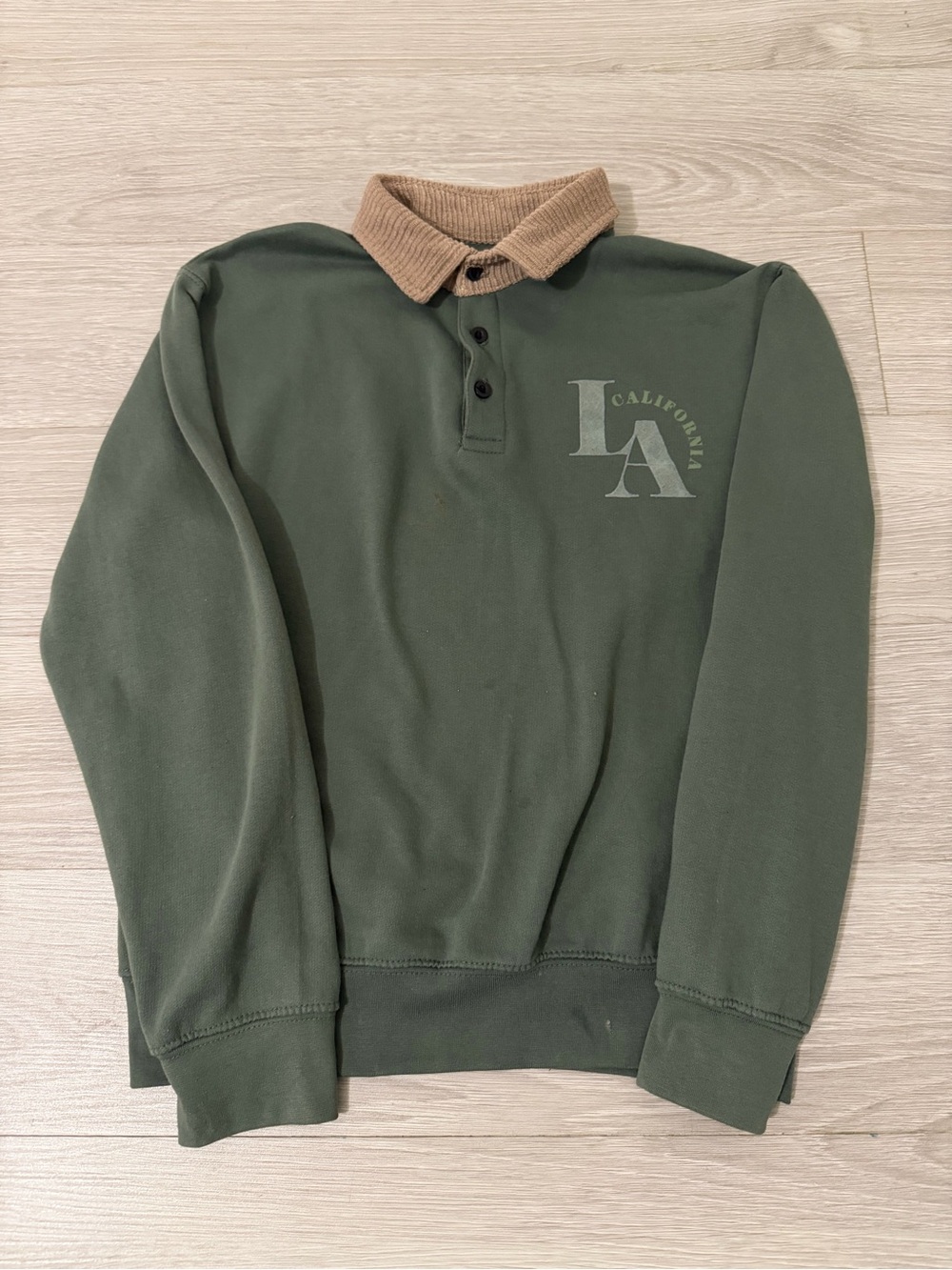 Eighty Eight Olive Green Pullover with Tan Corduroy Collar